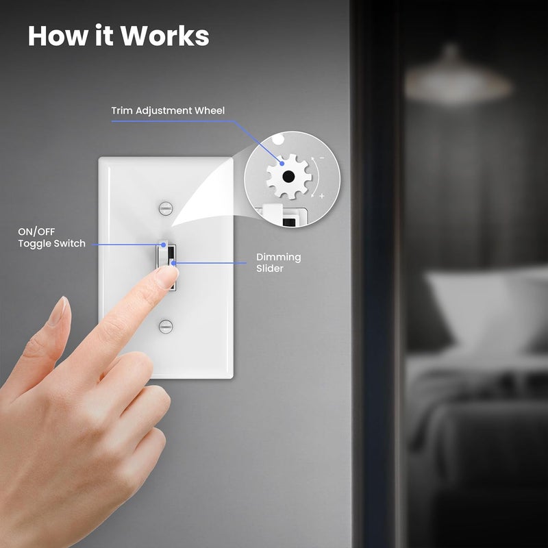 Feit Electric Toggle Dimmer with Light Switch for Dimmable LED Light Bulbs, Single Pole or 3-Way, Wall Plate and Wire Nut Installation Included, DIM/Toggle/2, 2 Pack - Image 5